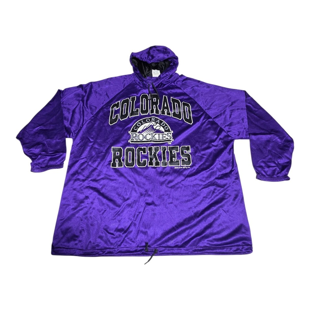 Vintage 1993 Colorado Rockies Pullover Hoodie Jacket XL Purple Bike MLB Baseball